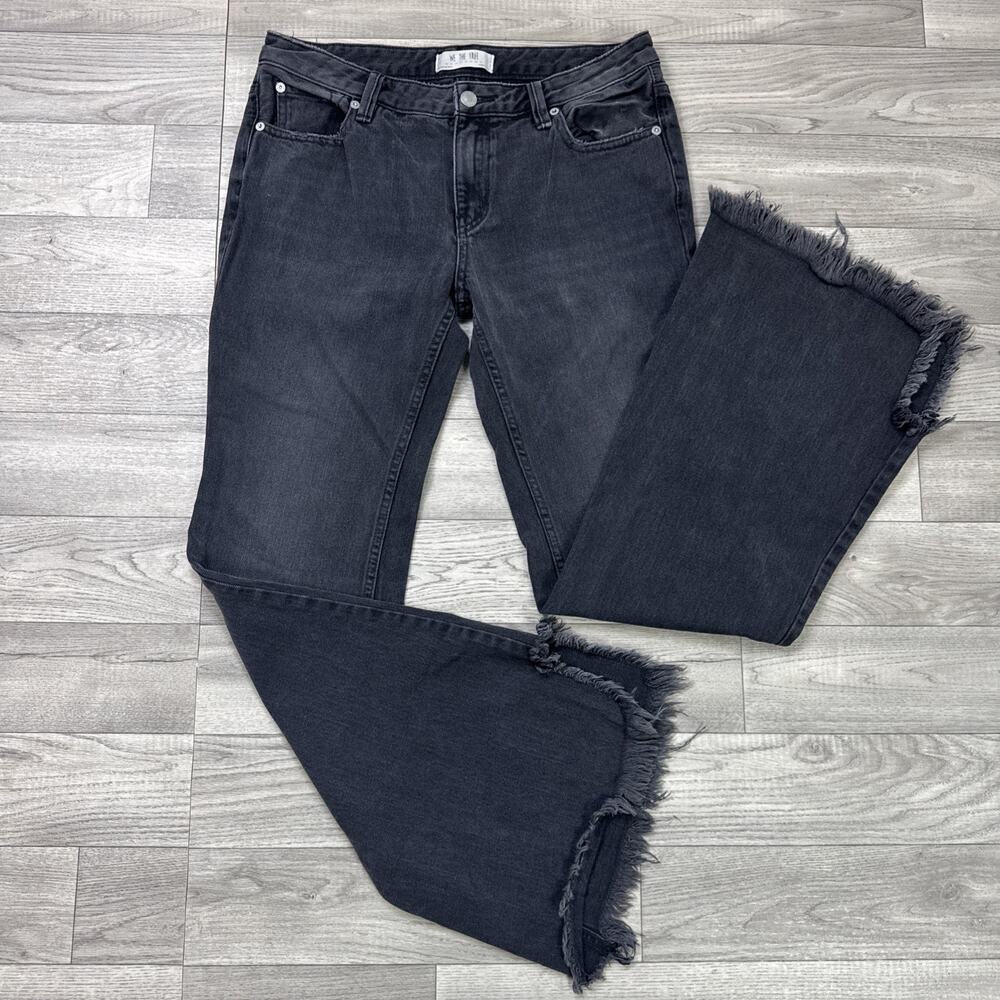 WE THE FREE Free People Wide Leg Denim Jeans Frayed Hem Boho Black Wash sz 27